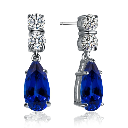 Rozzato Sterling Silver Sapphire Cubic Zirconia Teardrop Earrings