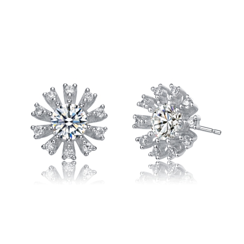 ROZZATO  Sterlling Cubic Zirconia Flower Stud Earrings In Silver