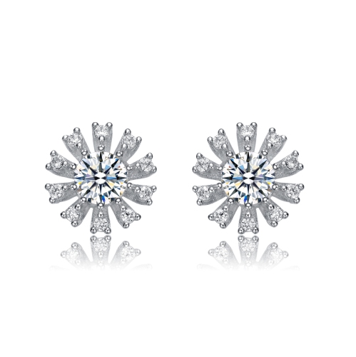 Rozzato Sterlling Silver Cubic Zirconia Flower Stud Earrings