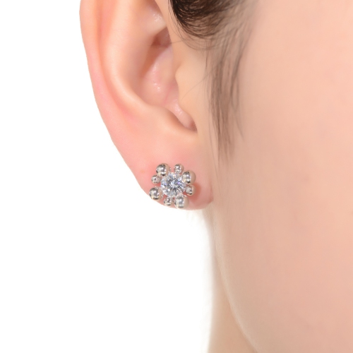 Rozzato Sterling Silver Balls With Cubic Zirconia Stud Earrings