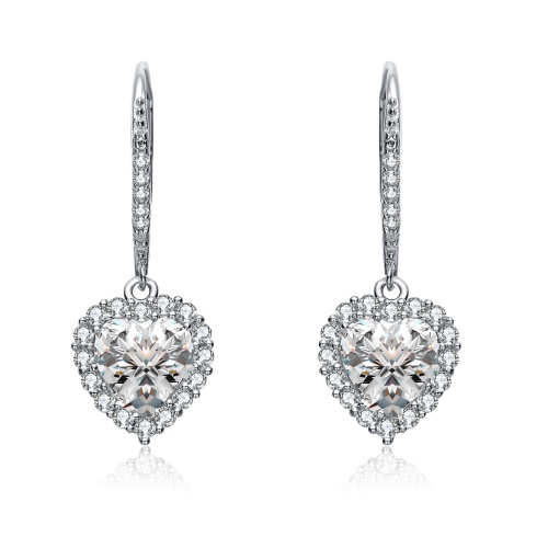 ROZZATO  Sterling Cubic Zirconia Heart Drop Earrings In Silver