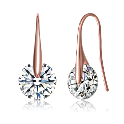Rozzato Sterling Silver Rose Gold Plated Cubic Zirconia Hook Earrings