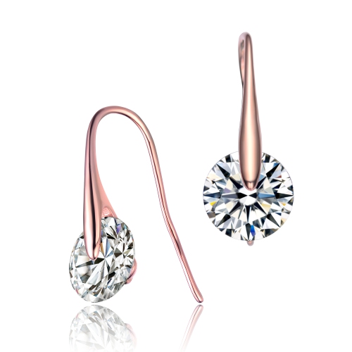 Rozzato Sterling Silver Rose Gold Plated Cubic Zirconia Hook Earrings