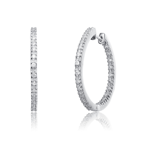 Rozzato Sterling Silver Cubic Zirconia Pave Hoop Earrings