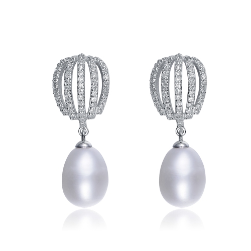 Rozzato Sterling Silver Pearl And Cubic Zirconia Drop Earrings