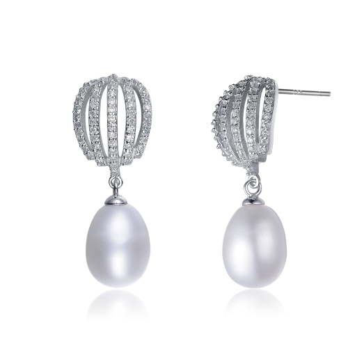 Rozzato Sterling Silver Pearl And Cubic Zirconia Drop Earrings