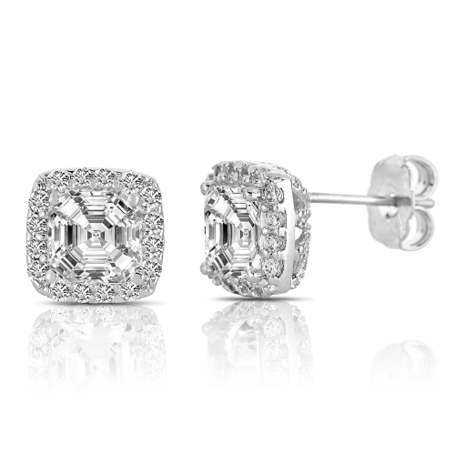 Rozzato Sterling Silver Rhodium Plated Square Stud Earrings
