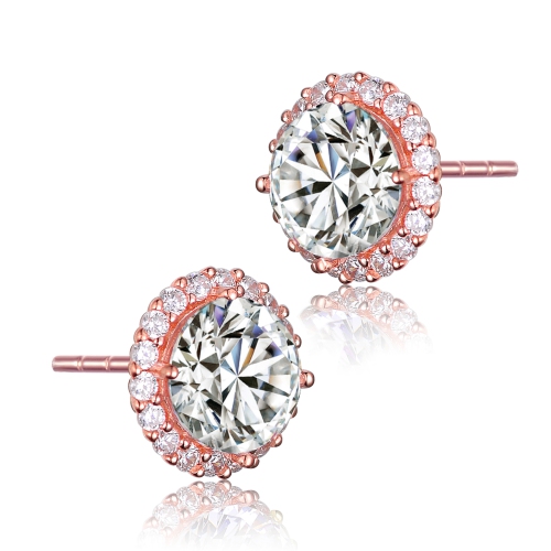 Rozzato Sterling Silver Rose Gold Plated Cubic Zirconia Stud Earrings