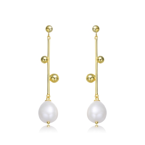 Rozzato Sterling Silver Gold Plating Freshwater Pearl Dangling Earrings