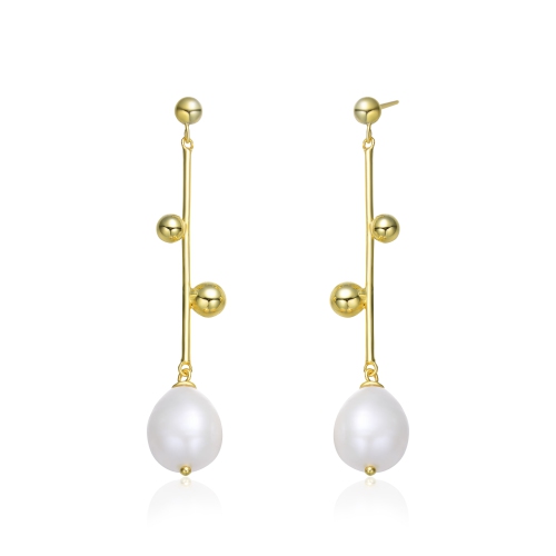 Rozzato Sterling Silver Gold Plating Freshwater Pearl Dangling Earrings