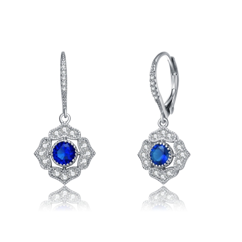 ROZZATO  Sterling Sapphire Cubic Zirconia Petal Flower Drop Earrings In Silver