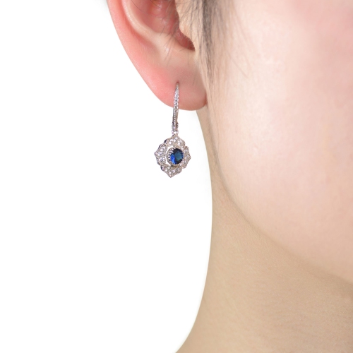 Rozzato Sterling Silver Sapphire Cubic Zirconia Petal Flower Drop Earrings