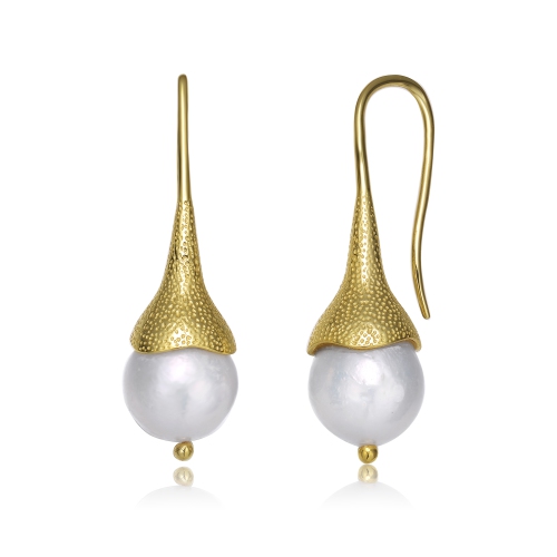 Rozzato Sterling Silver Gold Plated Freshwater Pearl Hook Earrings