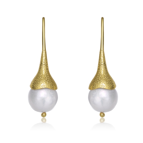 Rozzato Sterling Silver Gold Plated Freshwater Pearl Hook Earrings