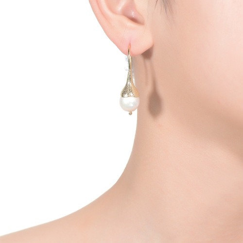 Rozzato Sterling Silver Gold Plated Freshwater Pearl Hook Earrings