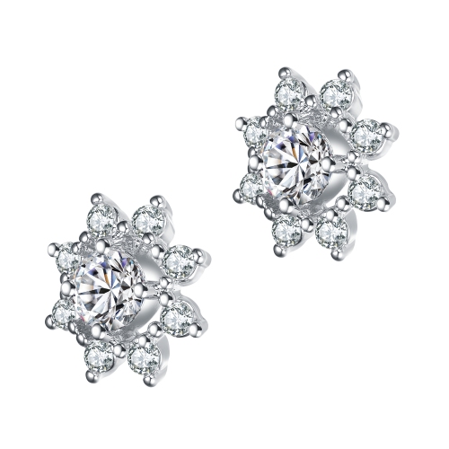 Rozzato Sterling Silver Cubic Zirconia Halo Stud Earrings