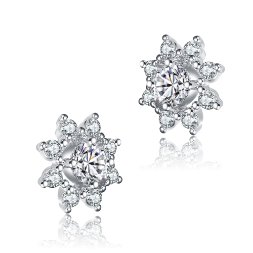 Rozzato Sterling Silver Cubic Zirconia Halo Stud Earrings