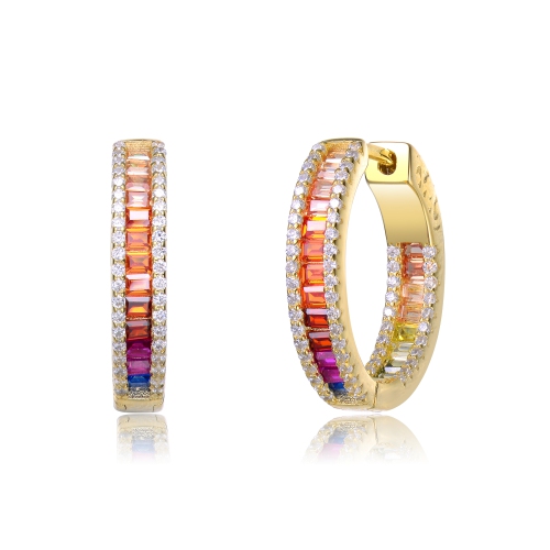 Rozzato 14k Gold Plated Multi Color Cubic Zirconia Hoop Earrings