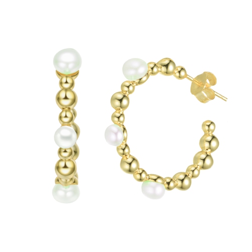 Rozzato Sterling Silver Gold Plated Freshwater Pearl Hoop Earrings