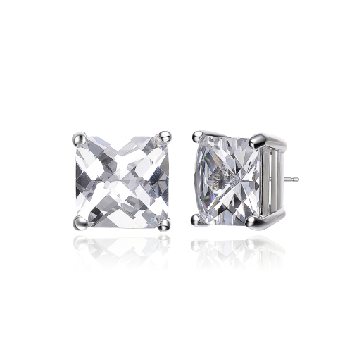 Rozzato Sterling Silver Cubic Zirconia Square Stud Earrings