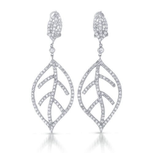 Rozzato Sterling Silver Cubic Zirconia Leaf Drop Earrings