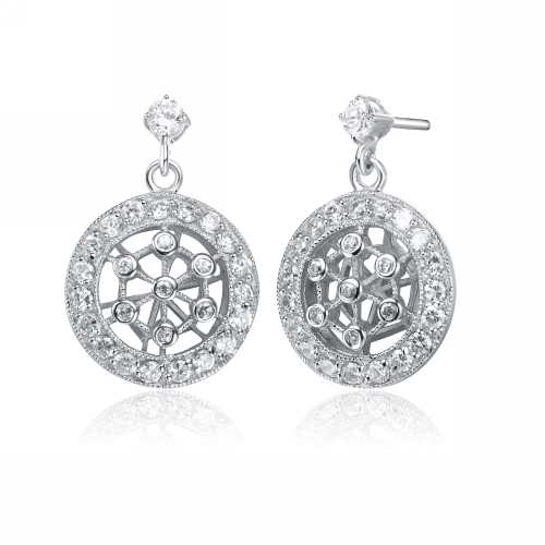 Rozzato Sterling Silver Cubic Zirconia Round Drop Earrings