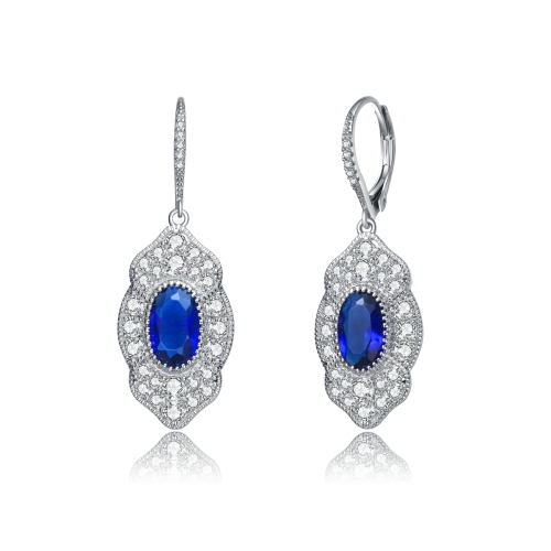 Rozzato Sterling Silver Sapphire Cubic Zirconia Pave Drop Earrings