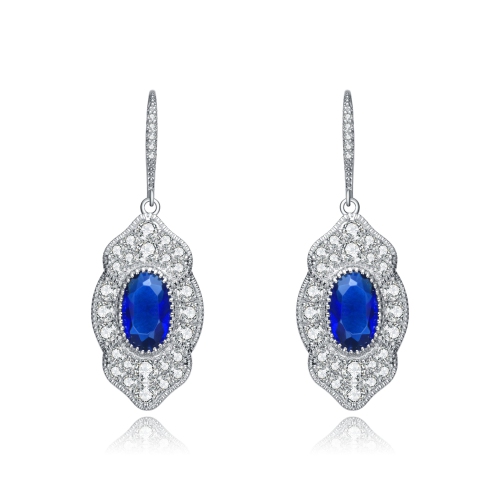 Rozzato Sterling Silver Sapphire Cubic Zirconia Pave Drop Earrings