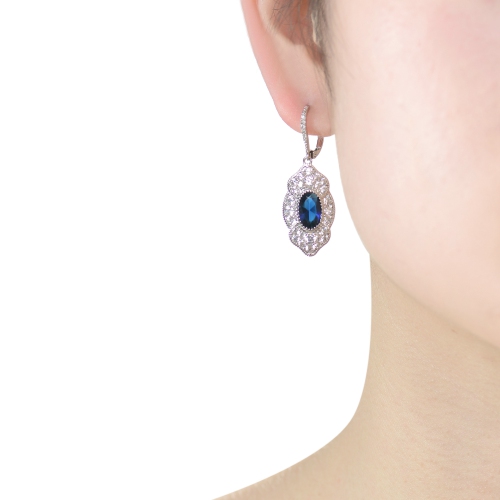 Rozzato Sterling Silver Sapphire Cubic Zirconia Pave Drop Earrings