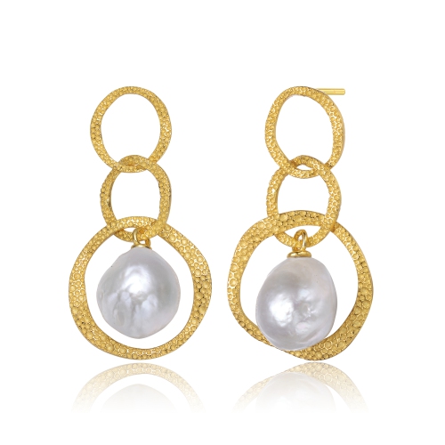 Rozzato Sterling Silver Gold Plated Freshwater Drop Pearl Open Earrings