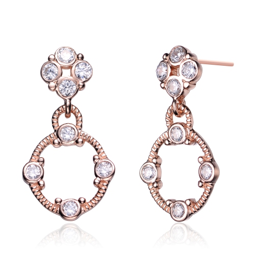 Rozzato Sterling Silver Rose Gold Plated Cubic Zirconia Square Dangling Earrings