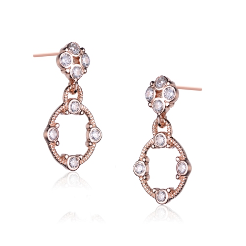 Rozzato Sterling Silver Rose Gold Plated Cubic Zirconia Square Dangling Earrings