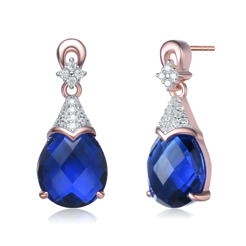 Rozzato Sterling Silver Rose Gold Plated Sapphire Cubic Zirconia Drop Earring