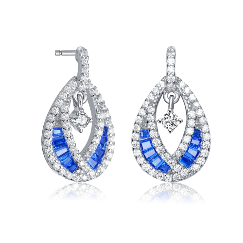 Rozzato Sterling Silver Sapphire Cubic Zirconia Pear Drop Earrings