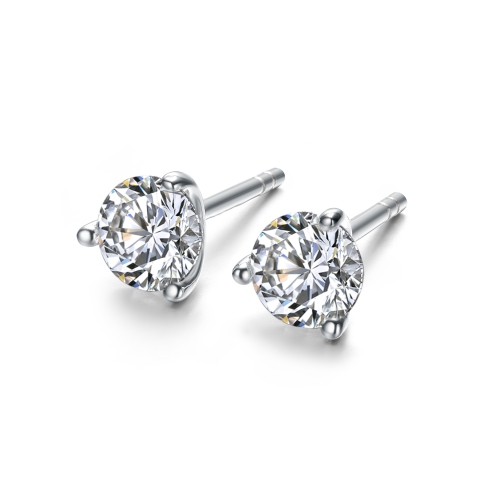 Rozzato Sterling Silver Cubic Zirconia Solitaire Stud Earrings