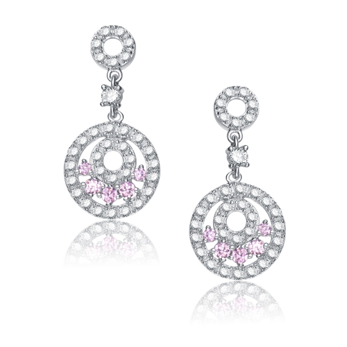 Rozzato Sterling Silver Pink Cubic Zirconia Circle Drop Earrings