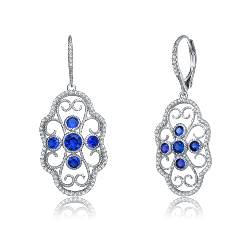 Rozzato Sterling Silver Sapphire Cubic Zirconia Filigree Drop Earrings