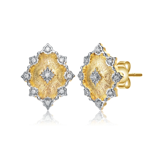 ROZZATO  14K Plated And Cubic Zirconia Floral Stud Earrings In Gold