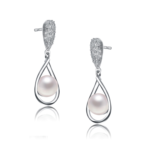 Rozzato Sterling Silver Pearl And Cubic Zirconia Drop Earrings