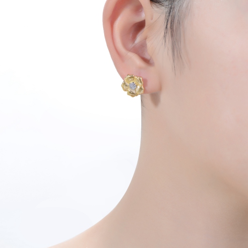 Rozzato 14k Gold Plated And Cubic Zirconia Floral Stud Earrings