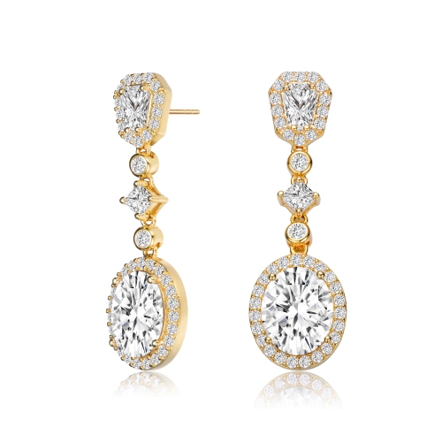 Rozzato Sterling Silver Gold Plated Cubic Zirconia Accent Long Drop Earrings