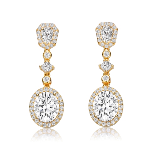 Rozzato Sterling Silver Gold Plated Cubic Zirconia Accent Long Drop Earrings