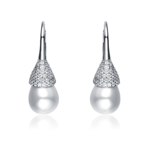ROZZATO  Sterling Pearl And Cubic Zirconia Bulb Drop Earrings In Silver