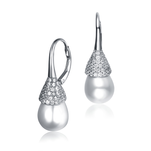 Rozzato Sterling Silver Pearl And Cubic Zirconia Bulb Drop Earrings