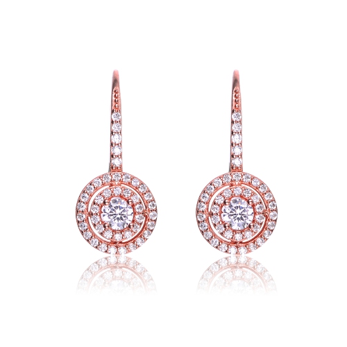 ROZZATO  Sterling Silver Rose Plated Cubic Zirconia Double Halo Earrings In Gold