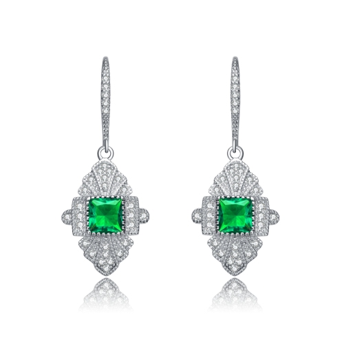Rozzato Sterling Silver Emerald Cubic Zirconia Pave Drop Earrings