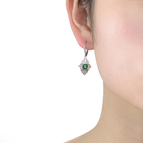 Rozzato Sterling Silver Emerald Cubic Zirconia Pave Drop Earrings
