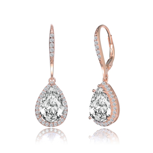 Rozzato Sterling Silver Rose Gold Plated Cubic Zirconia Pear Drop Earrings