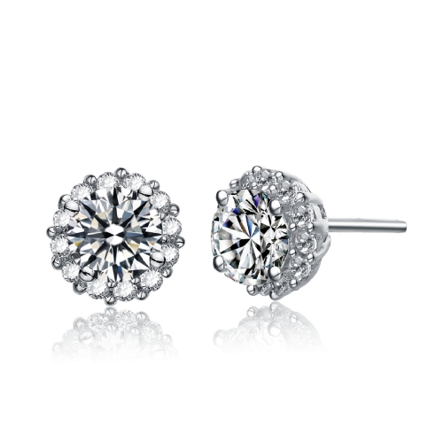 Rozzato Sterling Silver Cubic Zirconia Round Stud Earrings