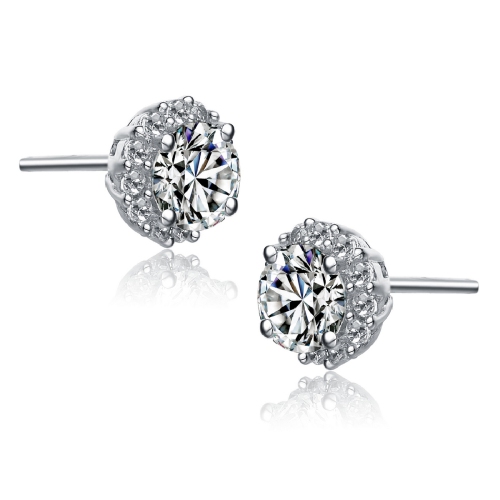 Rozzato Sterling Silver Cubic Zirconia Round Stud Earrings